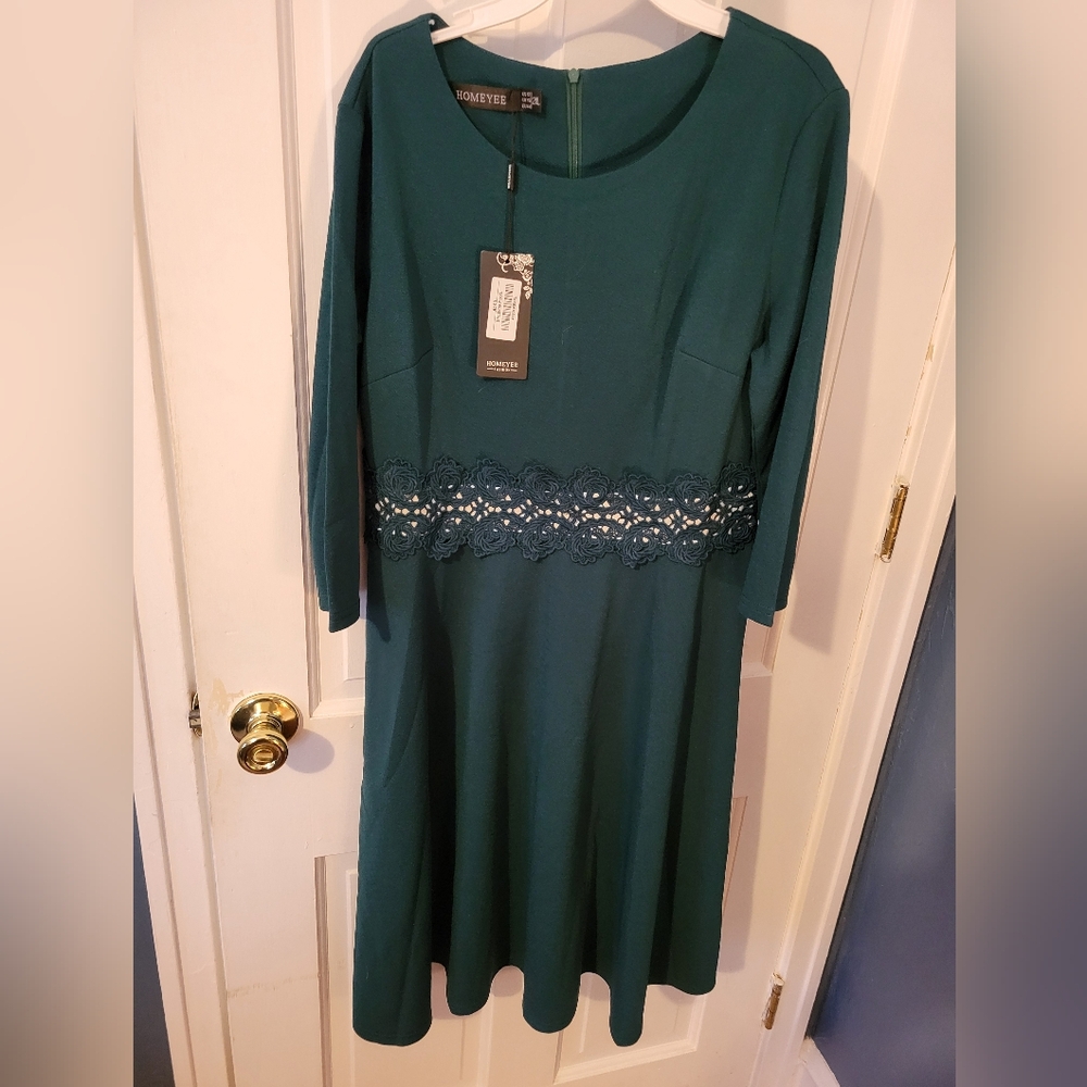 HOMEYEE Women's Forest Green Cocktail Dress Embroidery A190 NWT Holiday